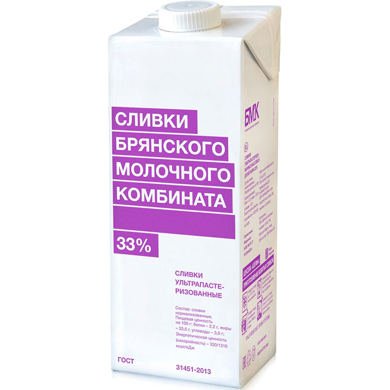 картинка Сливки для взбивания Брянского молочного комбината БМК, 33%, 1л. от магазина Лавка кондитера. Магазин для кондитеров и любителей сладкого творчества