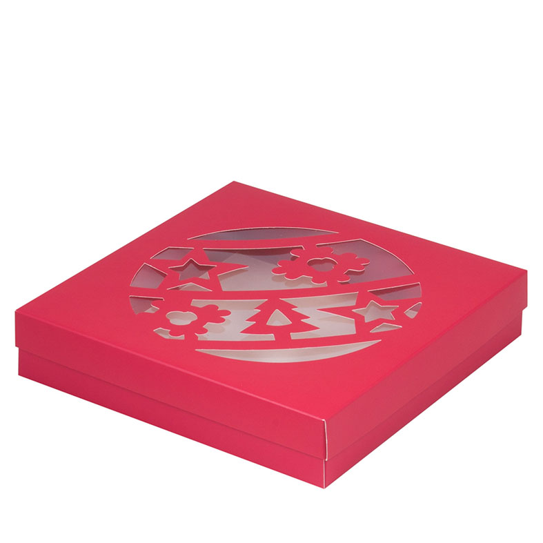 Коробка для сладостей, 200x200x40мм, Новогодний шар, красная. Лавка кондитера - магазин для кондитеров и любителей сладкого творчества.