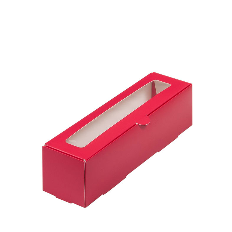 Коробка для 6 макарон, 210x55x55мм, с окном, красная. Лавка кондитера - магазин для кондитеров и любителей сладкого творчества.