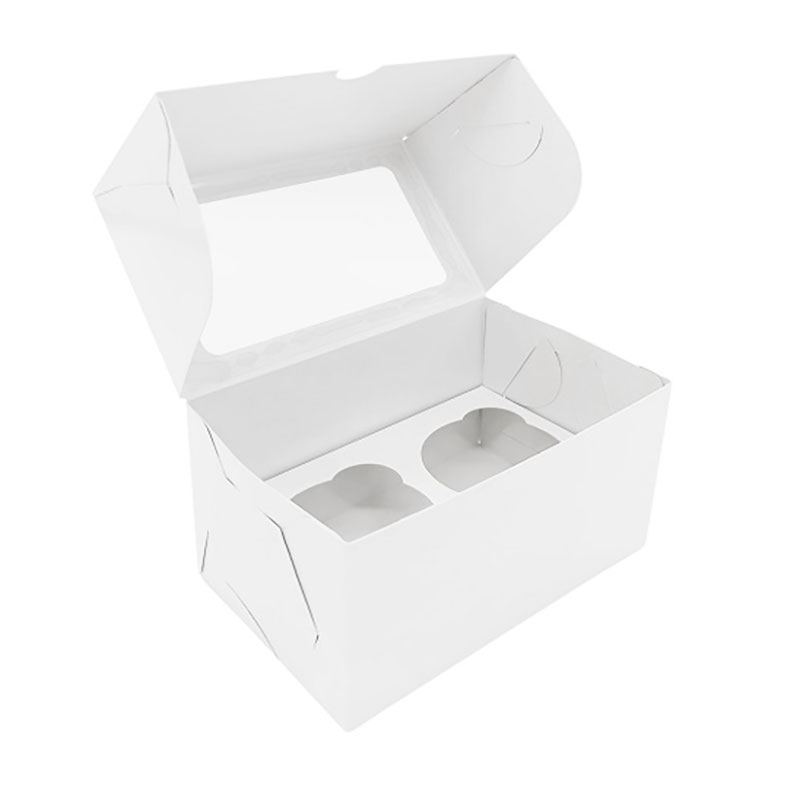 Коробка для капкейков, 2 ячейки, с окном, белая (упаковка 50шт.). Лавка кондитера - магазин для кондитеров и любителей сладкого творчества.