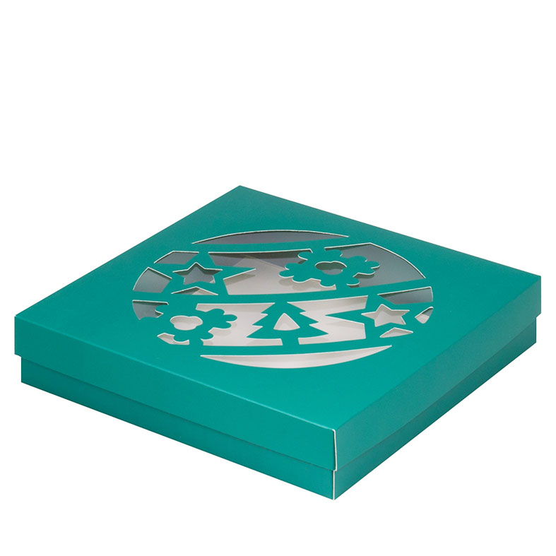 Коробка для сладостей, 200x200x40мм, Новогодний шар, зелёная. Лавка кондитера - магазин для кондитеров и любителей сладкого творчества.