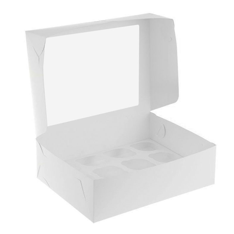 Коробка для капкейков, 12 ячеек, с окном, белая (упаковка 50шт.). Лавка кондитера - магазин для кондитеров и любителей сладкого творчества.