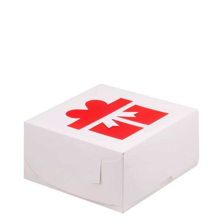 Коробка для капкейков, 4 ячейки, с красным окном Подарок, белая. Лавка кондитера - магазин для кондитеров и любителей сладкого творчества.