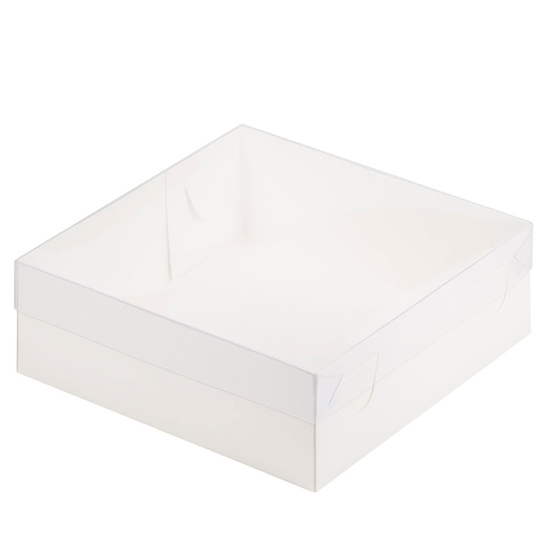 Коробка для зефира, 200x200x70мм, с пластиковой крышкой, белая (упаковка 50шт.). Лавка кондитера - магазин для кондитеров и любителей сладкого творчества.