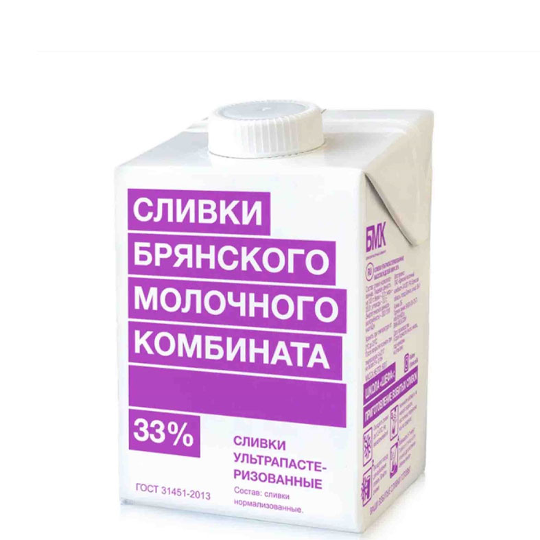 картинка Сливки для взбивания Брянского молочного комбината БМК, 33%, 500гр. от магазина Лавка кондитера. Магазин для кондитеров и любителей сладкого творчества