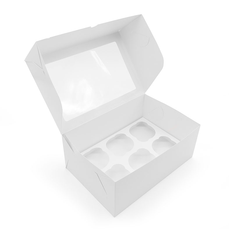Коробка для капкейков, 6 ячеек, с окном, белая (упаковка 50шт.). Лавка кондитера - магазин для кондитеров и любителей сладкого творчества.