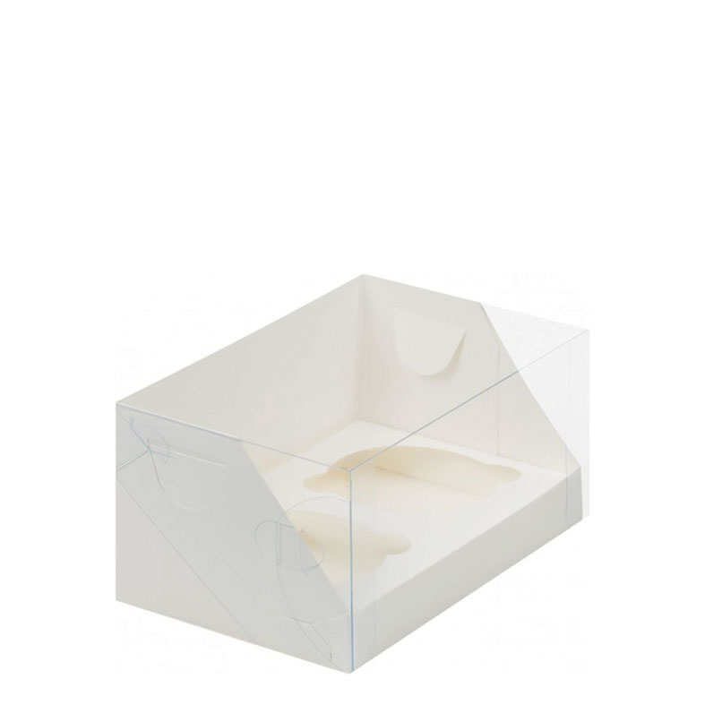 Коробка для капкейков, 2 ячейки, с пластиковой крышкой, белая. Лавка кондитера - магазин для кондитеров и любителей сладкого творчества.