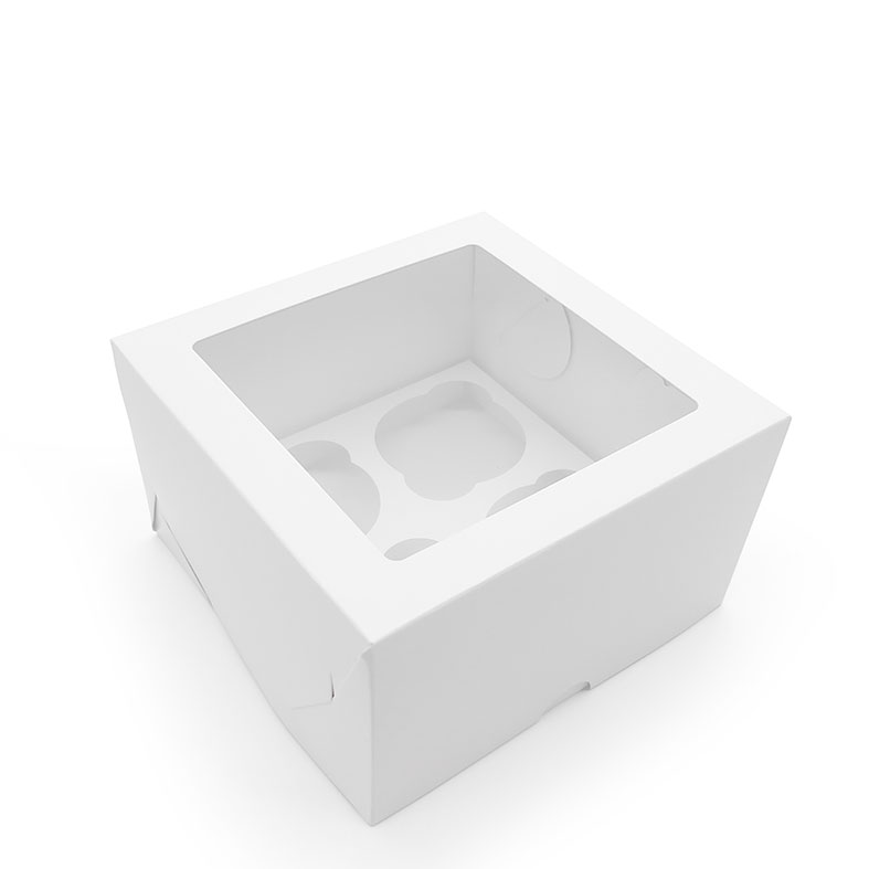 Коробка для капкейков, 4 ячейки, с окном, белая. Лавка кондитера - магазин для кондитеров и любителей сладкого творчества.