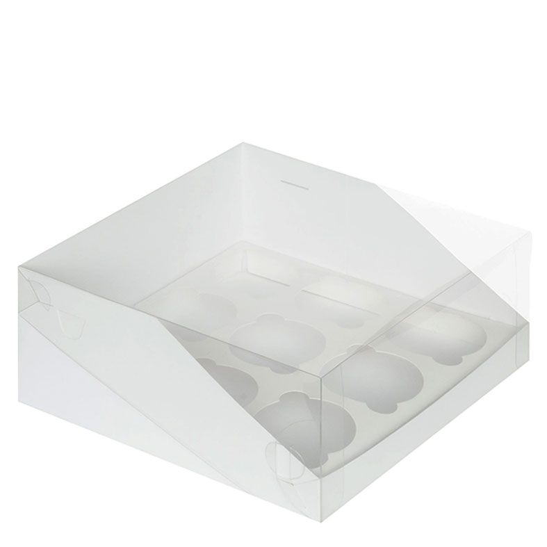 Коробка для капкейков, 9 ячеек, с пластиковой крышкой, белая. Лавка кондитера - магазин для кондитеров и любителей сладкого творчества.