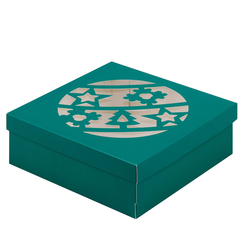 Коробка для зефира 200x200x70мм, Новогодний шар, зелёная. Лавка кондитера - магазин для кондитеров и любителей сладкого творчества.