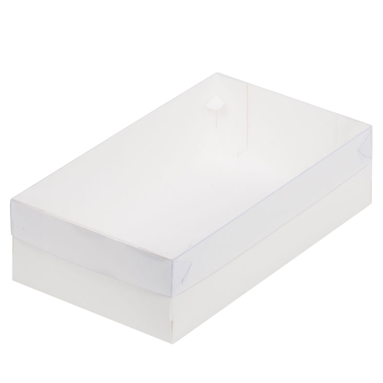 Коробка для зефира, 250x150x70мм, с пластиковой крышкой, белая. Лавка кондитера - магазин для кондитеров и любителей сладкого творчества.