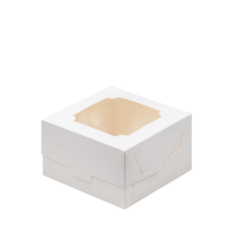 Коробка для десертов, Бенто торта, 120x120x80мм, с окном, белая (упаковка 50шт.). Лавка кондитера - магазин для кондитеров и любителей сладкого творчества.