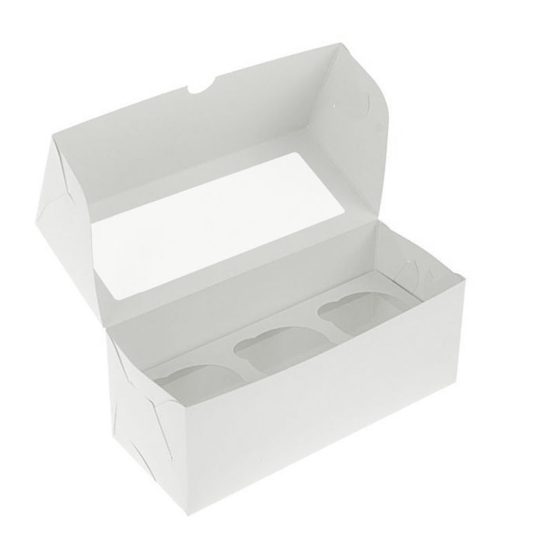 Коробка для капкейков, 3 ячейки, с окном, белая (упаковка 50шт.). Лавка кондитера - магазин для кондитеров и любителей сладкого творчества.
