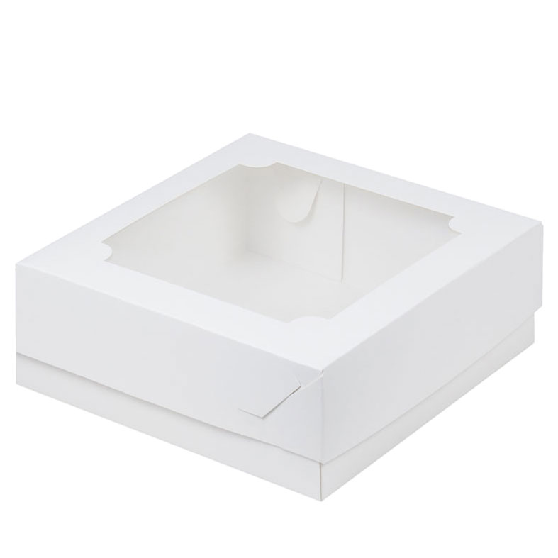 Коробка для зефира, 200x200x70мм, с окном, белая, белая (упаковка 50шт.). Лавка кондитера - магазин для кондитеров и любителей сладкого творчества.