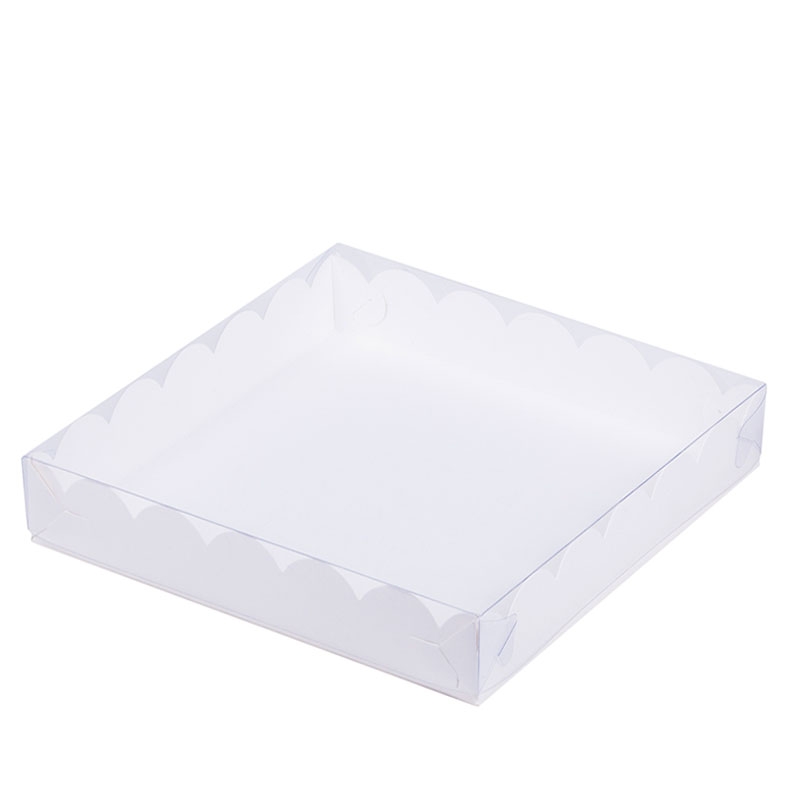 Коробка для пряников, 200x200x35мм, с пластиковой крышкой, белая (упаковка 50шт.). Лавка кондитера - магазин для кондитеров и любителей сладкого творчества.
