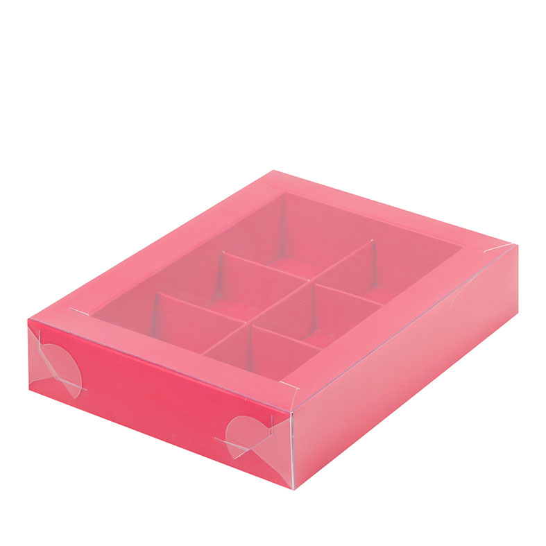 Коробка для конфет с пластиковой крышкой, 6 ячеек, Красная, 155x115x30мм.. Лавка кондитера - магазин для кондитеров и любителей сладкого творчества.