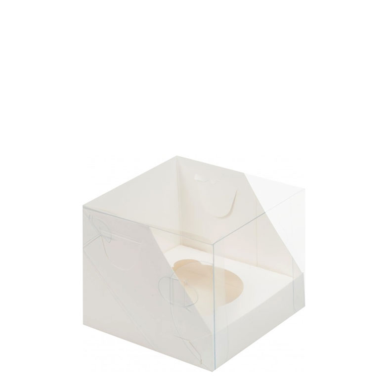 Коробка для капкейков, 1 ячейка, с пластиковой крышкой, белая (упаковка 50шт.). Лавка кондитера - магазин для кондитеров и любителей сладкого творчества.