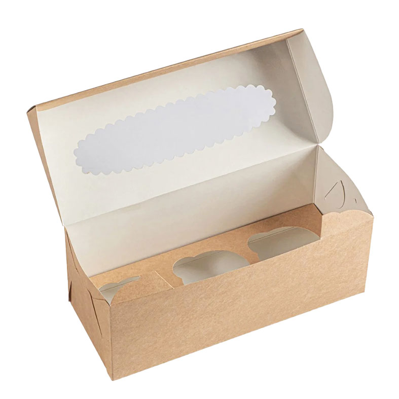 Коробка для капкейков, 3 ячейки, с окном, крафт (упаковка 50шт.). Лавка кондитера - магазин для кондитеров и любителей сладкого творчества.