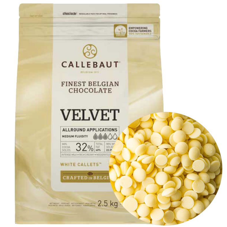 картинка Шоколад белый Callebaut Velvet (Бельгия), 33,1% какао, 2,5кг. от магазина Лавка кондитера. Магазин для кондитеров и любителей сладкого творчества