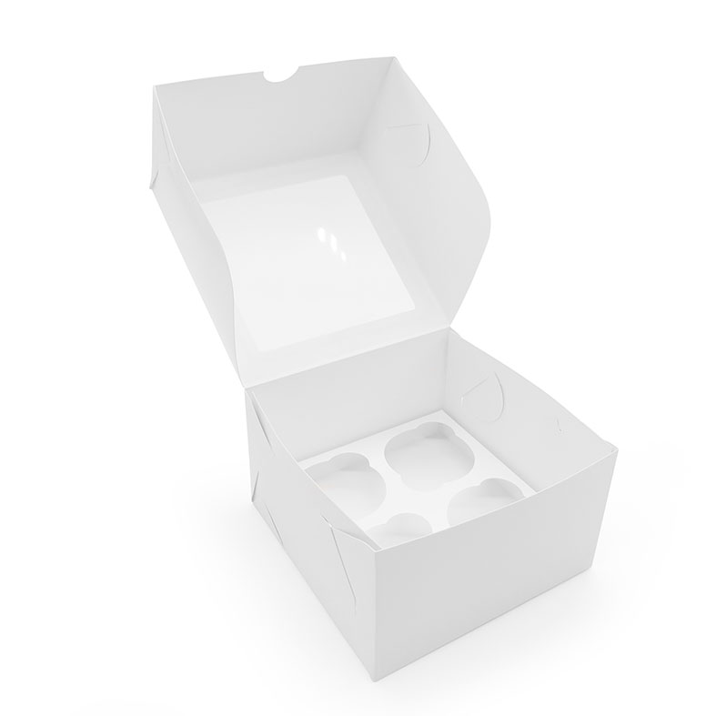 Коробка для капкейков, 4 ячейки, с окном, белая (упаковка 50шт.). Лавка кондитера - магазин для кондитеров и любителей сладкого творчества.